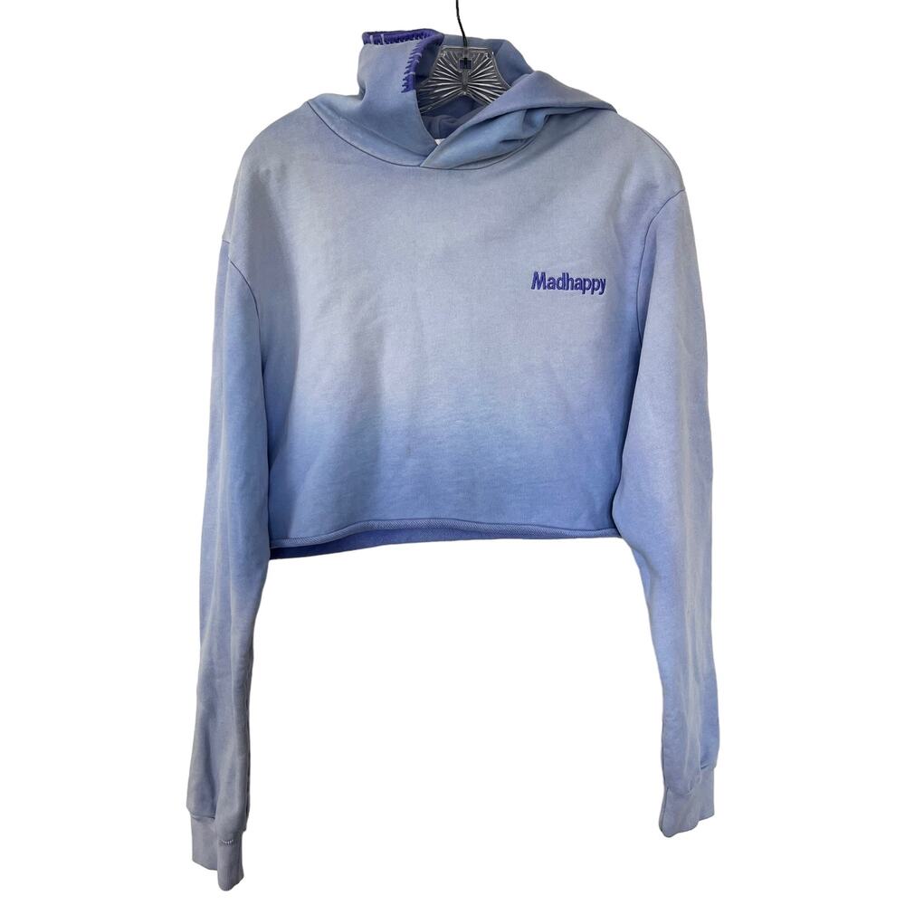 Madhappy Pullover Embroidered Logo Cropped Hoodie Light Blue Women's Size M